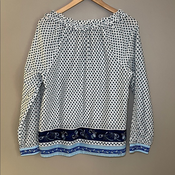 J.Crew Tie-front Ruffle Top in Blue Ribbon Block Print Organic Cotton NWT Medium - Picture 5 of 10